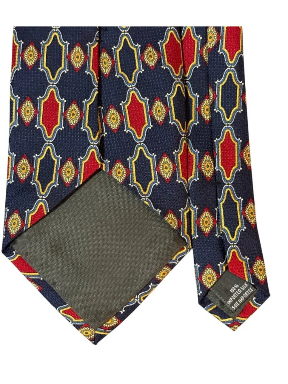 VTG Christian Dior Cravate Silk Tie Textured Necktie Navy Blue Gold 58X4 Wide